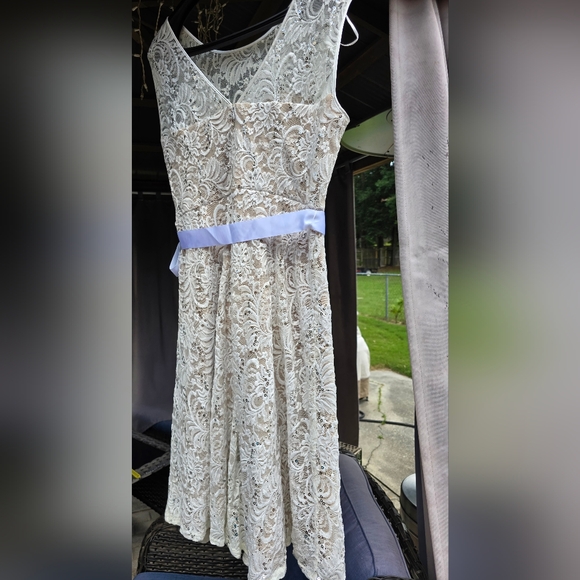 Ashley Stewart by R&M Richards Sequin Ivory Dress Sleeveless Belt Lace NWT 14 - Picture 4 of 12
